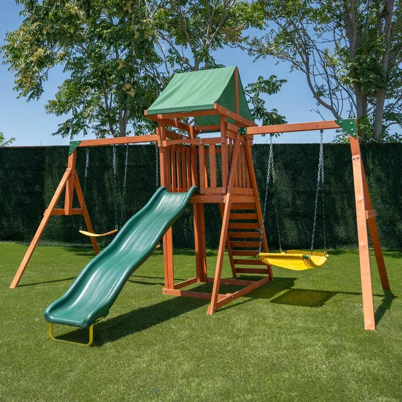 Sportspower Sherwood Wooden Swing Set with Lifetime Warranty on 8' Double Wall Slide