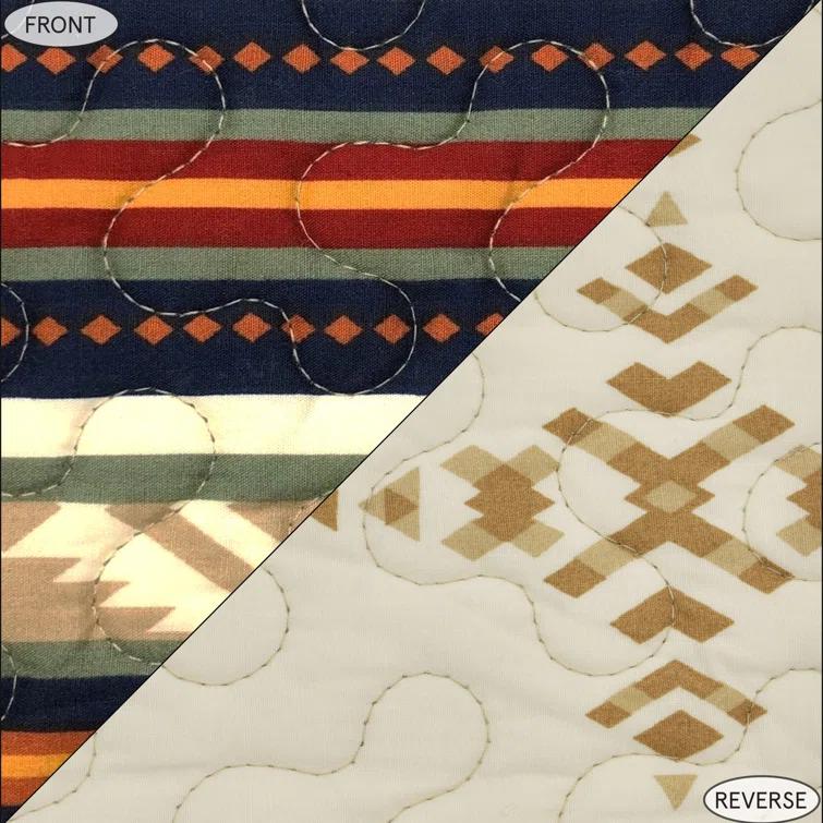 Paseo Road by HiEnd Accents Del Sol Red/Orange/Tan Aztec Print Cotton Southwestern Style Reversible Quilt Set