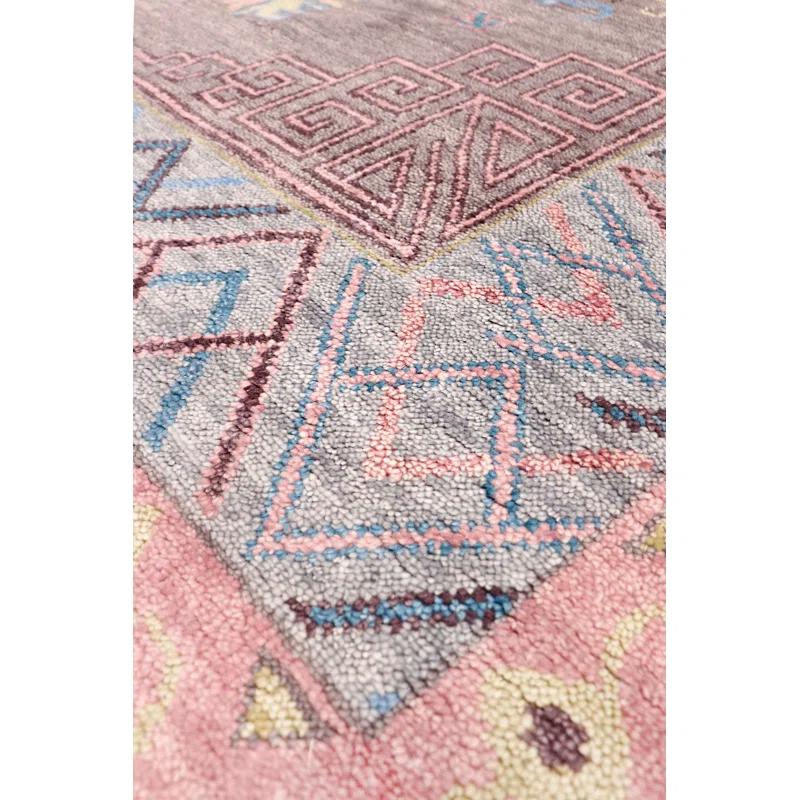 Pasargad Khotan Southwestern Hand-Knotted Rectangle 10'1" x 14' Wool Area Rug in Gray/Rose/Blue