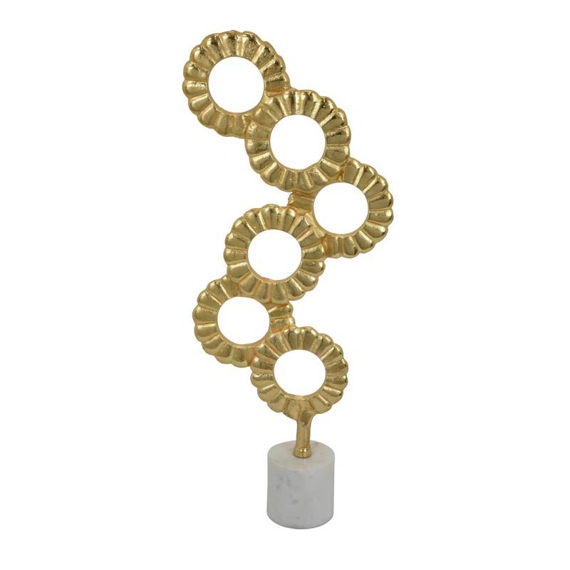 23" Gold Metal Round Patterns Tabletop Decor with White Base