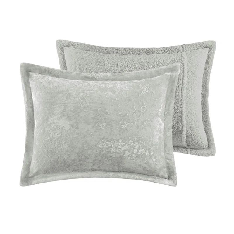 Twin/Twin XL Arabella Crushed Velvet to Faux Shearling Soft Reversible Teen Comforter Set Silver - Intelligent Design: Hypoallergenic Velvet Bedding