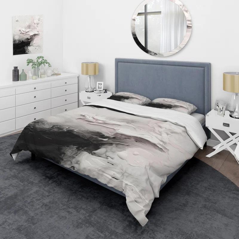 White Twist Watercolor III - Abstract Painting Duvet Cover Set - Microfiber Polyester