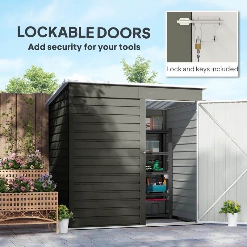 Outsunny 6' x 4' Outdoor Storage Shed, Metal Garden Shed with Lockable Door and Gloves, Tool Shed for Backyard Garden Patio Lawn | Wayfair