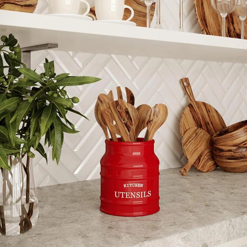 Anadea Ceramic Farmhouse Utensil Holder for Kitchen Counter, Large Rustic Utensil Crock