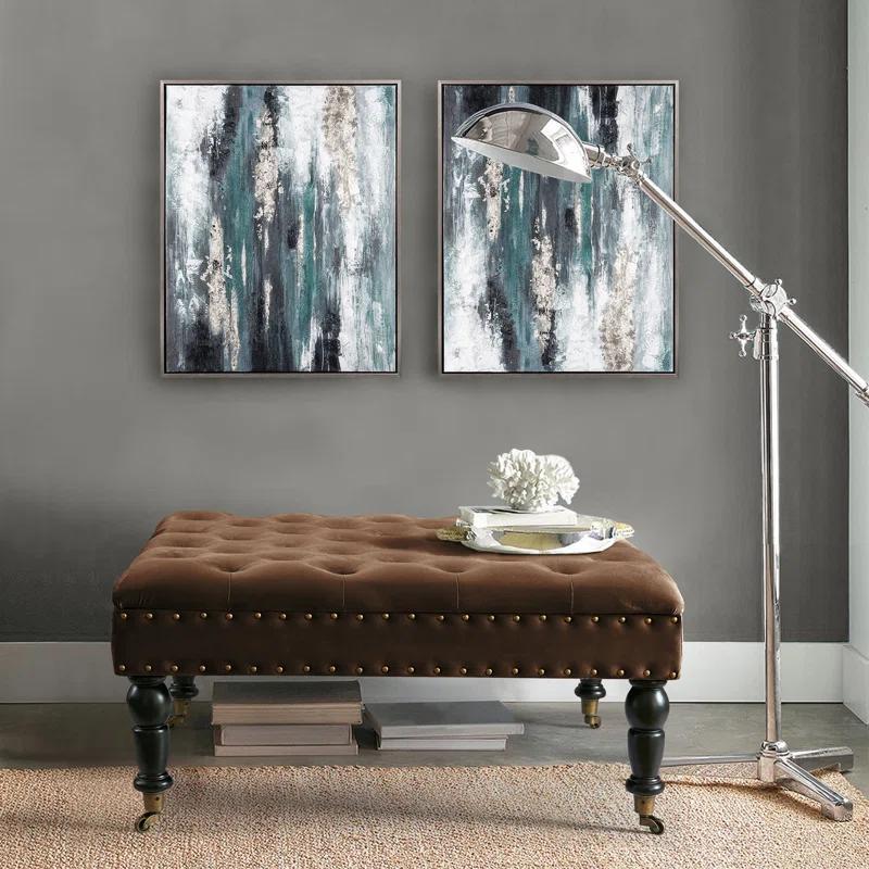 Rosdorf Park Leni 33" Velvet Square Tufted Cocktail Ottoman