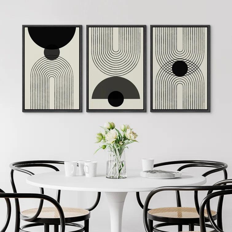 SIGNLEADER Mid-Century Modern Black And White Minimalist Abstract Home Decor Framed Wall Art Work Canvas Print