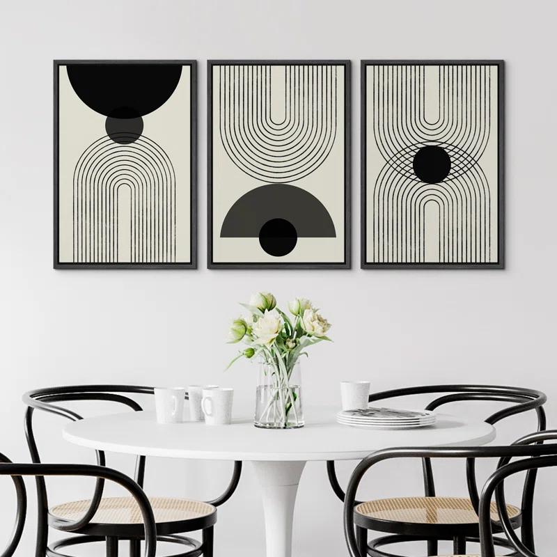 Mid-Century Modern Black And White Minimalist Abstract Home Decor Framed Wall Art Work Canvas Print