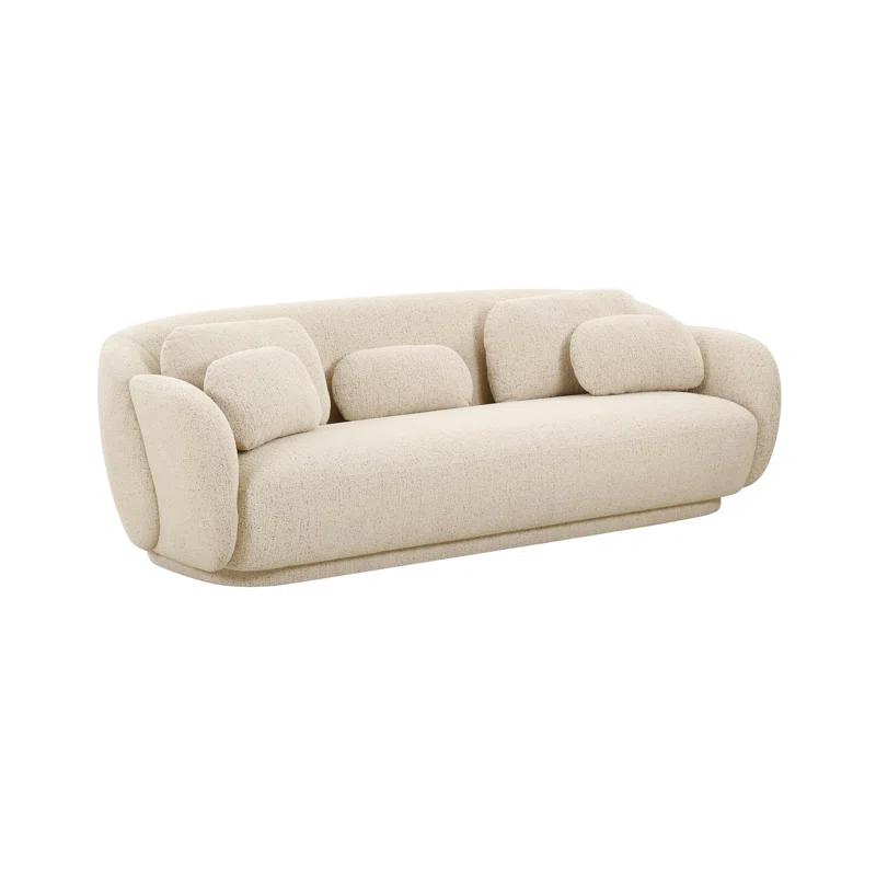 Cream Boucle Fabric Sofa with Accent Pillows