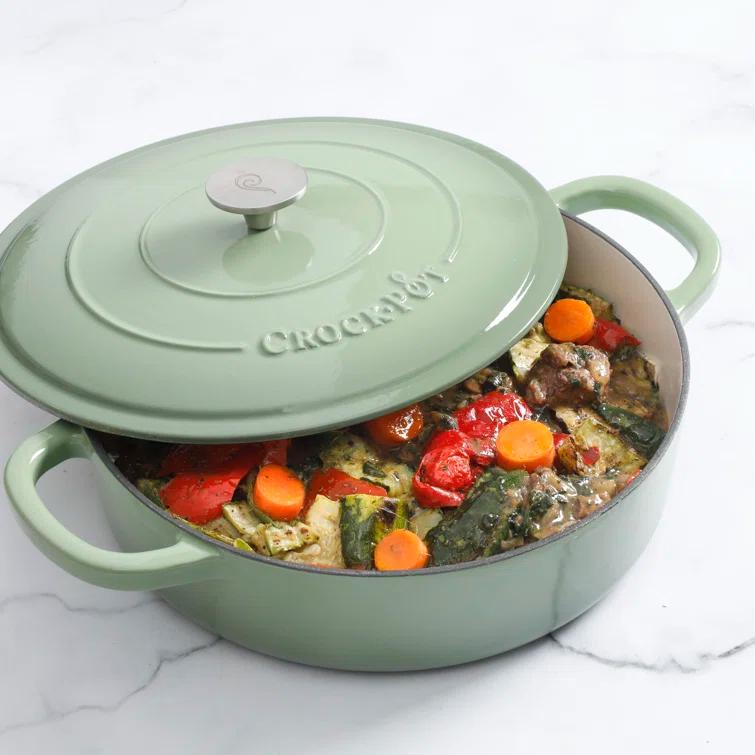 Crock-pot Crock Pot Artisan 5 Quart Round Enameled Cast Iron Braiser Pan With Self Basting Lid In Pistachio Green | Wayfair