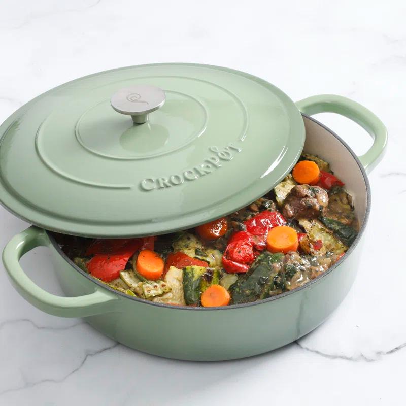 Crock-pot Crock Pot Artisan 5 Quart Round Enameled Cast Iron Braiser Pan With Self Basting Lid In Pistachio Green | Wayfair