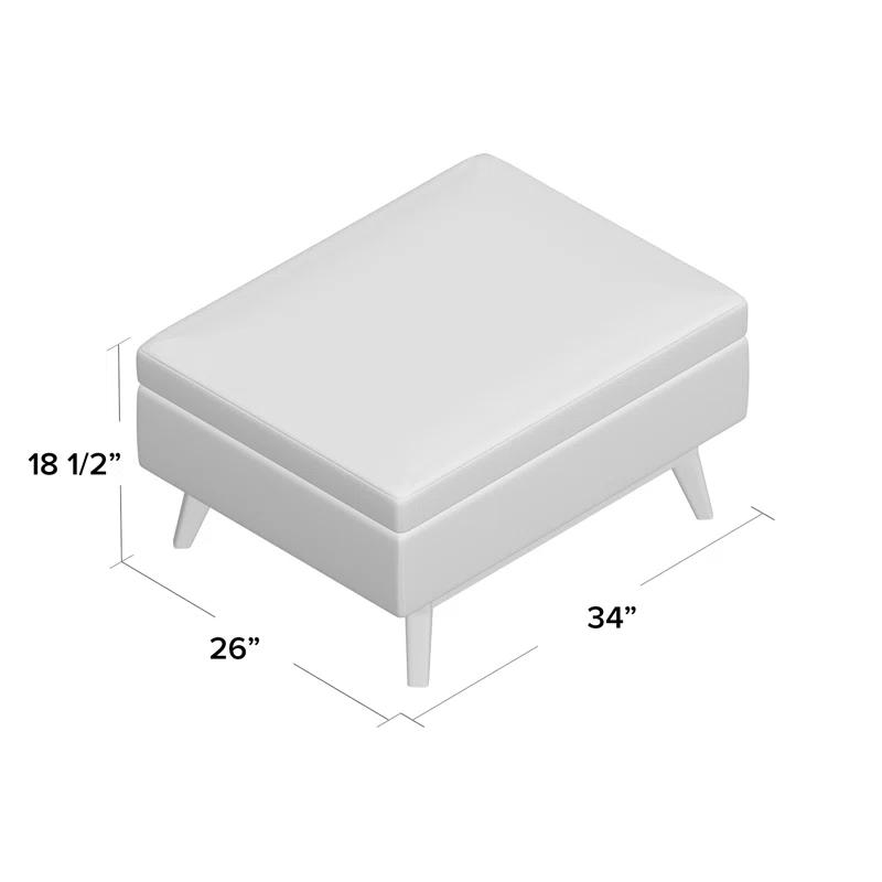 Simpli Home Owen 34"W Upholstered Coffee Table Storage Ottoman with Lift Top and Solid Wood Legs