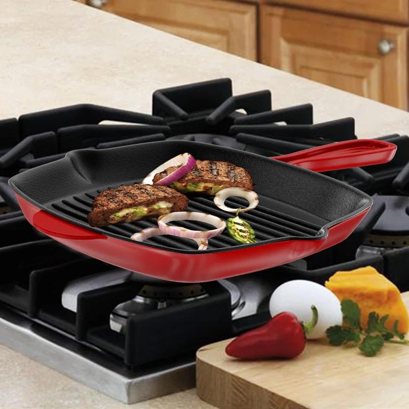 NutriChef 11.46'' Non-Stick Enameled Cast Iron Grill Pan / Griddle Set