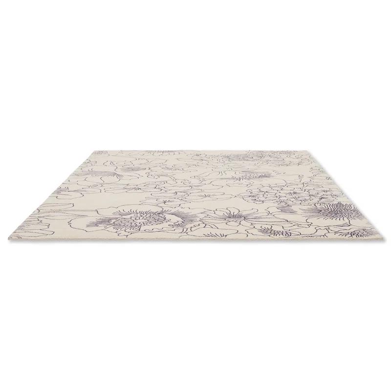 Ted Baker Floral Handmade Tufted Wool Area Rug in Light Gray/Ivory
