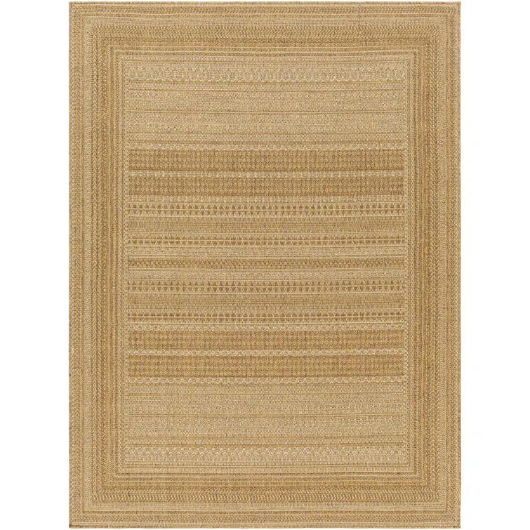 Gracie Oaks Tailyn Striped Machine Woven Polypropylene Indoor / Outdoor Area Rug in Tan/Brown
