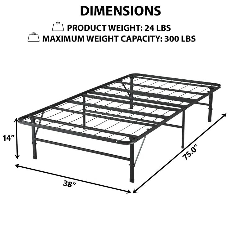 Alwyn Home Muscoy 14" Foldable Steel Bed Frame, No Box Spring Needed, Underbed Storage , Easy Assembly