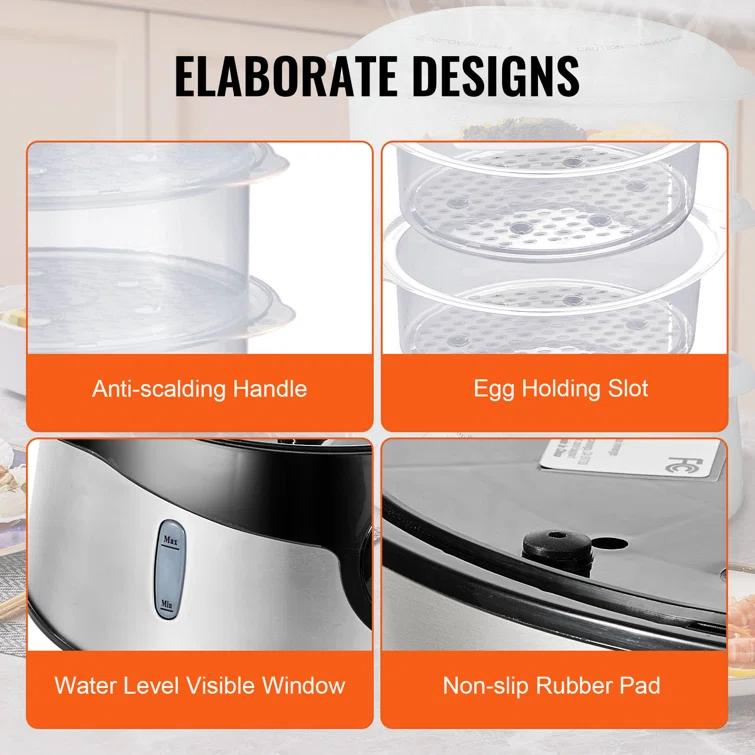 VEVOR VEVOR 9.5Qt Electric Food Steamer 3-Tier Vegetable Steamer & 60 Min Timer 800W