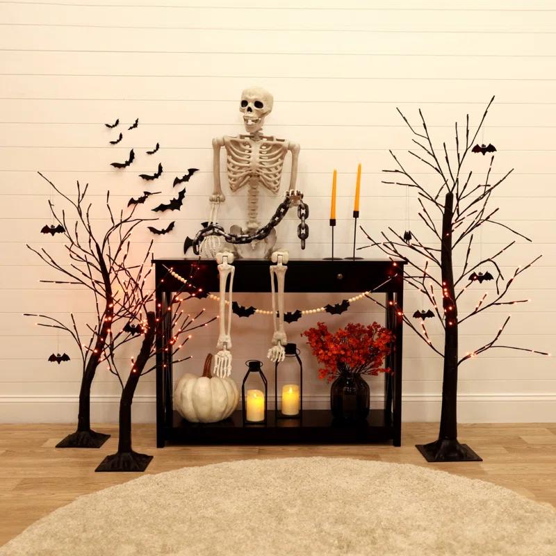Haunted Hill Farm Haunted Hill Farm Set of 3 Halloween Trees with Bats and Orange LED Lights, 3-ft., 4-ft., and 5-ft.