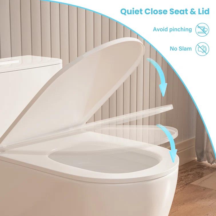 Casta Diva Modern 17" Comfort Chair Height Toilet Powerful Dual Flush Elongated One-Piece Bathroom Toilet Bowl, Quiet Close Seat WE05