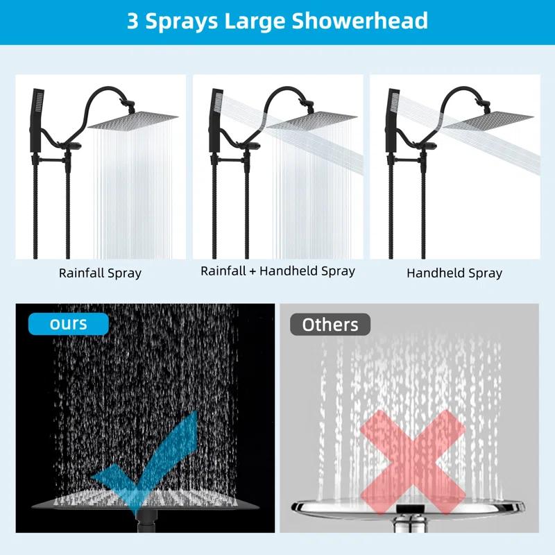 All Metal 12 Inch High-Pressure Rainfall Shower Head with Handheld Sprayer