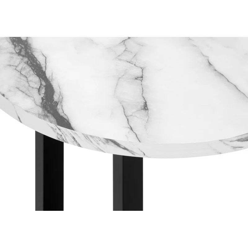 17 Stories Accent Table, Side, Round, End, Nightstand, Lamp, Living Room, Bedroom, White Marble Look Laminate, Black Metal, Contemporary, Modern