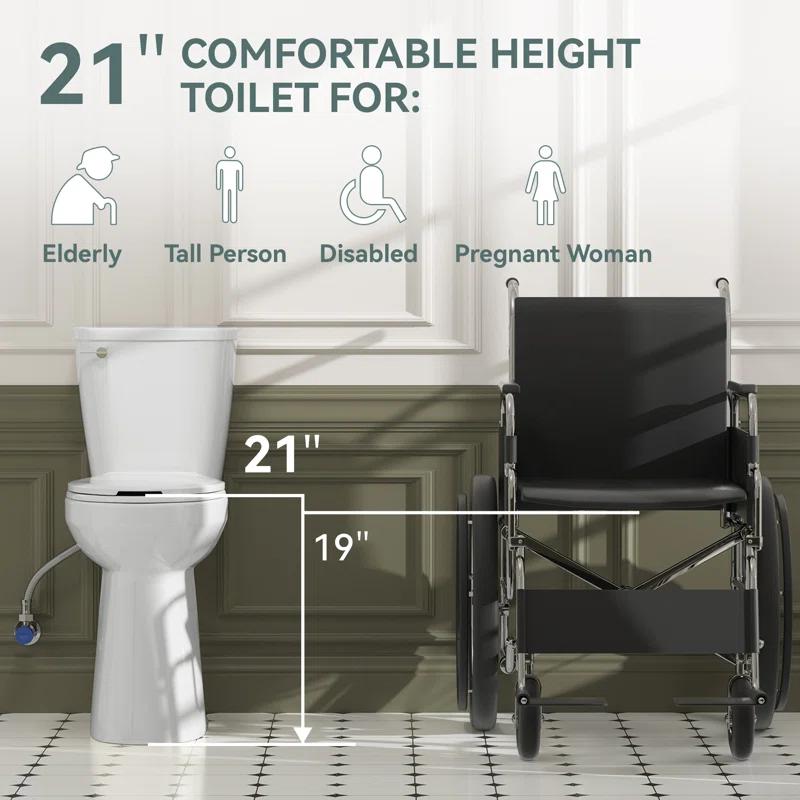 Traditional 21-inch Height Extra Tall Toilet for Bathrooms, Elongated Toilet Seat