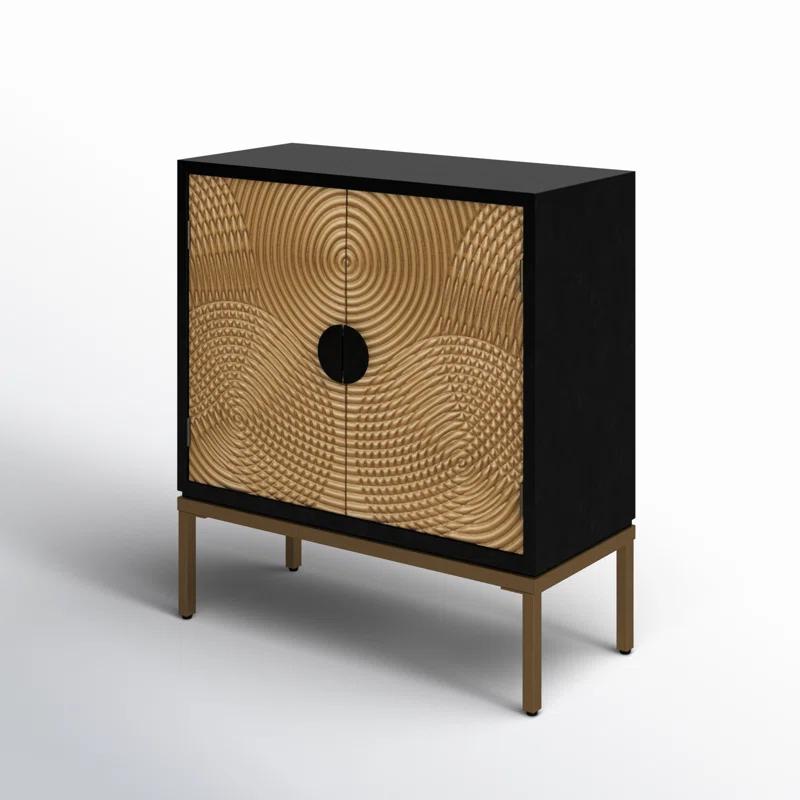 Mercury Row® Wood Relief Ripple Design 1 Shelf and 2 Door Room Cabinet with Crescent Moon Handles