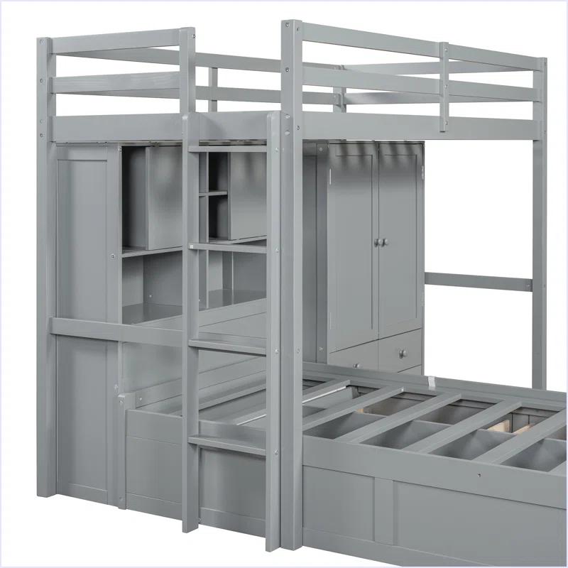 yuanhuan Twin Bunk Bed With Drawers, Wardrobe, Storage Shelves And Hydraulic Bed