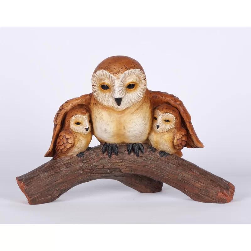 Polyresin Owl Family Figurine with Natural Finish