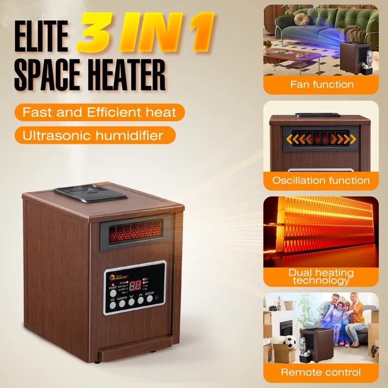 Dr. Infrared Heater DR. INFRARED HEATER DR-998W 1500W, Advanced Humidifier and Oscillation Fan and Remote Control, Dual Heating System