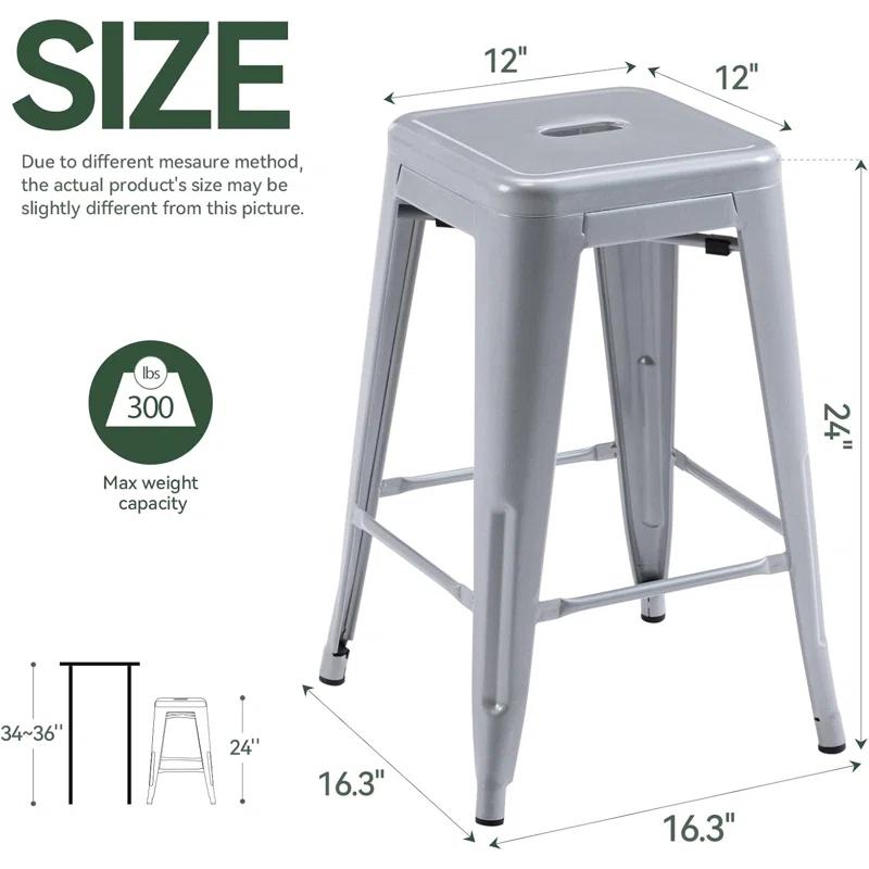 Williston Forge Kohki 24" Counter Stool Metal Bar Stools Counter Height Barstools Backless Indoor/Outdoor Bar Stools Kitchen Counter Stools Chairs(Set of 4)
