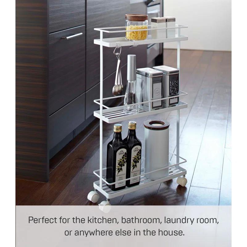 Yamazaki White Steel Rolling Kitchen Storage Cart