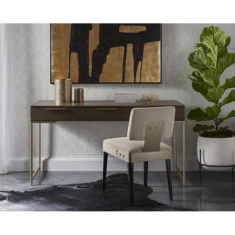 Transitional Brown Wood Home Office Desk with Drawers