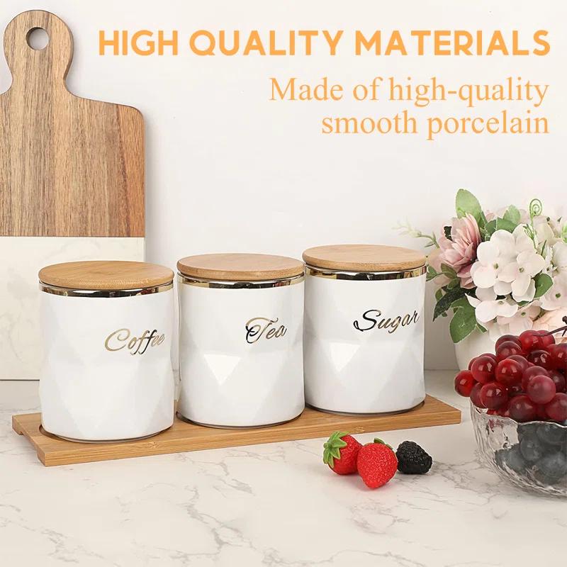 Everly Quinn 3 Pcs Ceramic Canisters Set for Sugar Coffee Tea, Luxurious Storage Containers Sets with Lids (Set of 3)