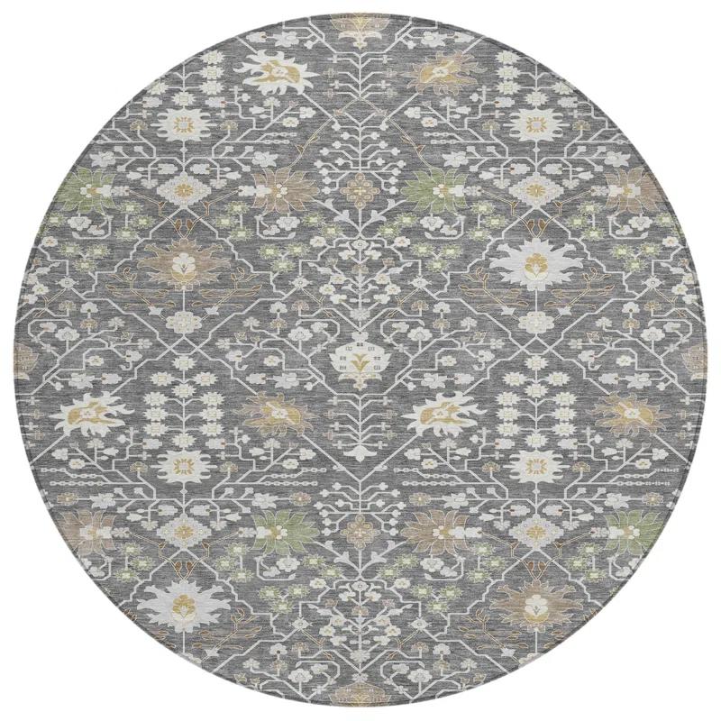 Machine Washable Indoor/Outdoor Chayden ACN1009 Charcoal 8' x 8' Round Rug