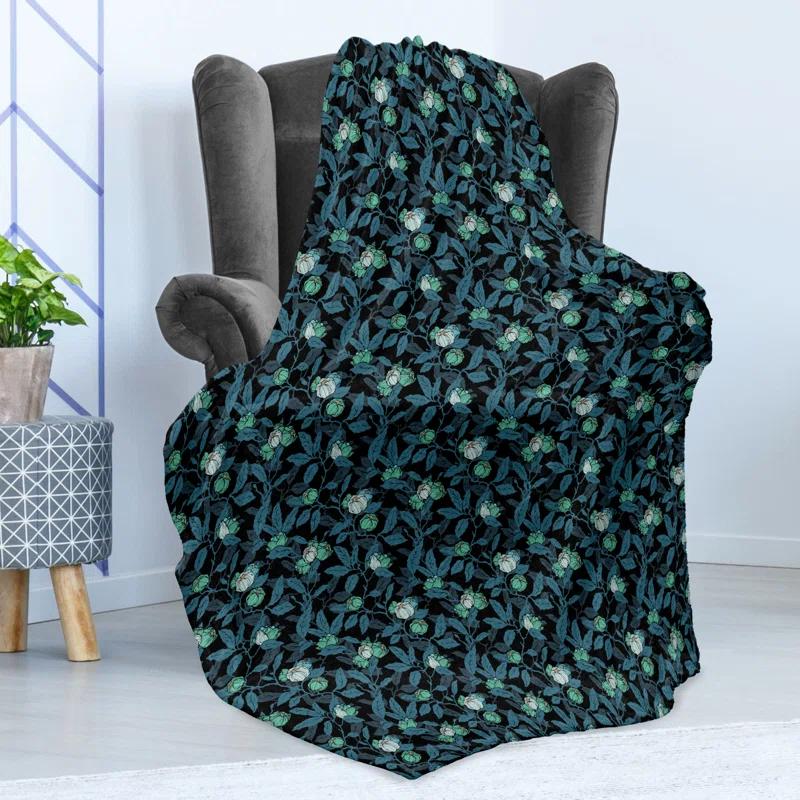 Ambesonne Botanical Fleece Throw Blanket Flourishing Flowers Twigs Multicolor