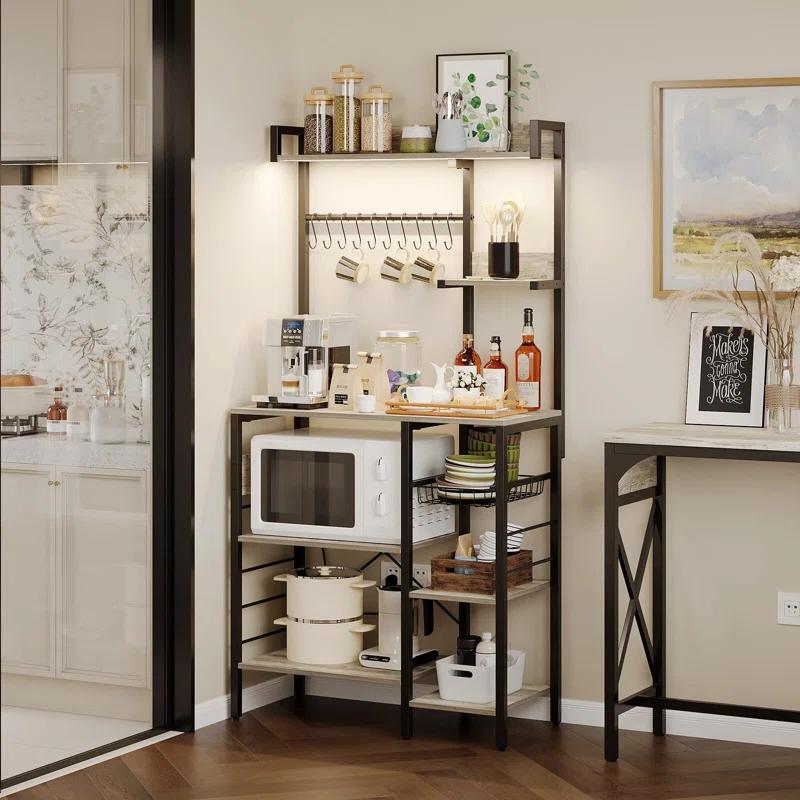 17 Stories Bakers Rack With Power Outlet, Kitchen Bakers Rack Microwave Stand