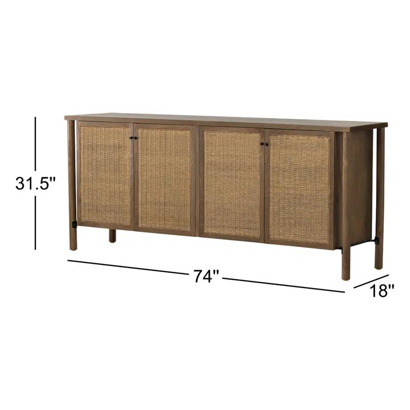 Veta 74" Taupe Cane and Wood Credenza