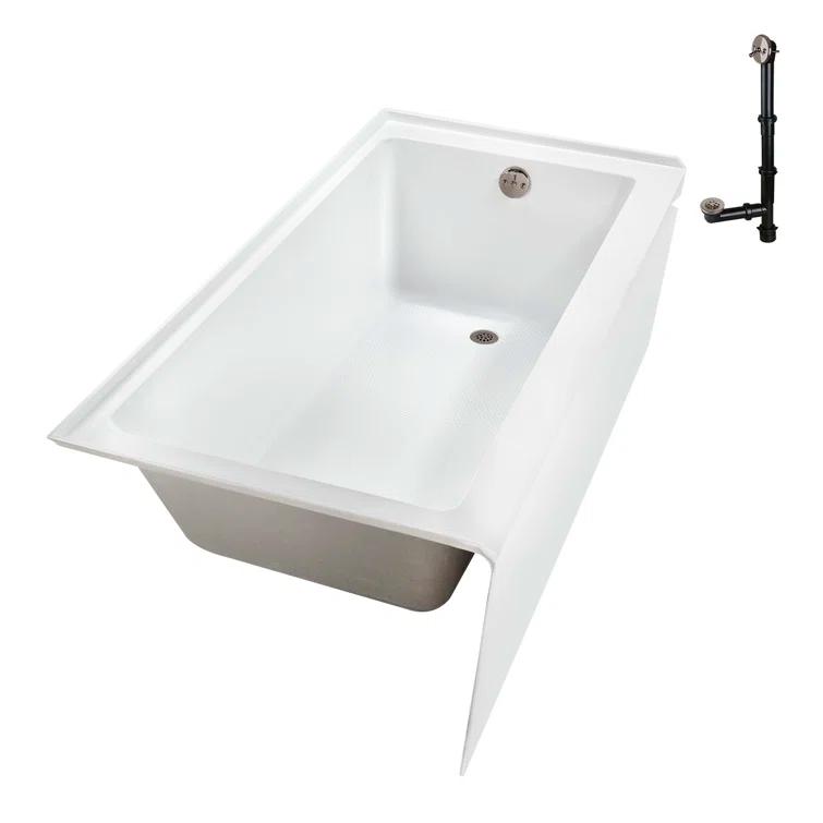 Streamline Bath Streamline 66 in. x 32 in. Acrylic Right-Hand Drain Alcove Bathtub in Glossy White With External Drain NAL-5620-BNK