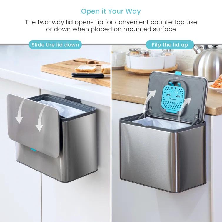 Home Zone Living Home Zone Living 5 Liter Kitchen Compost Caddy, Detachable And Countertop Bin Trash Can, With Cleanaura Odor Control, Stainless Steel, Silver