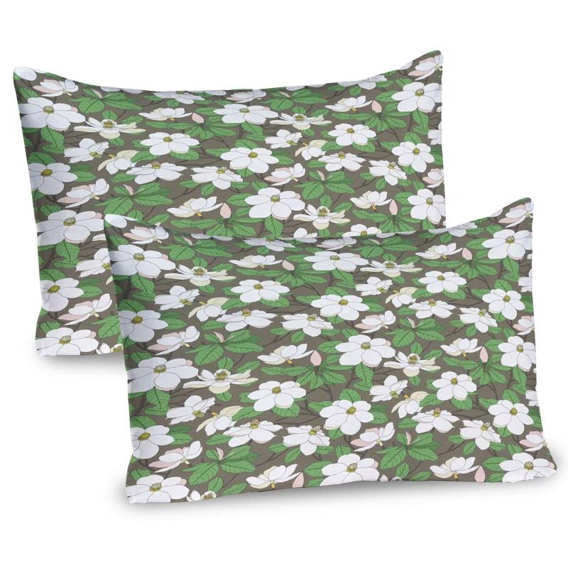 Ambesonne Floral Pillow Sham 2 Pack Magnolia Flower Branches Green Brown and Multicolor