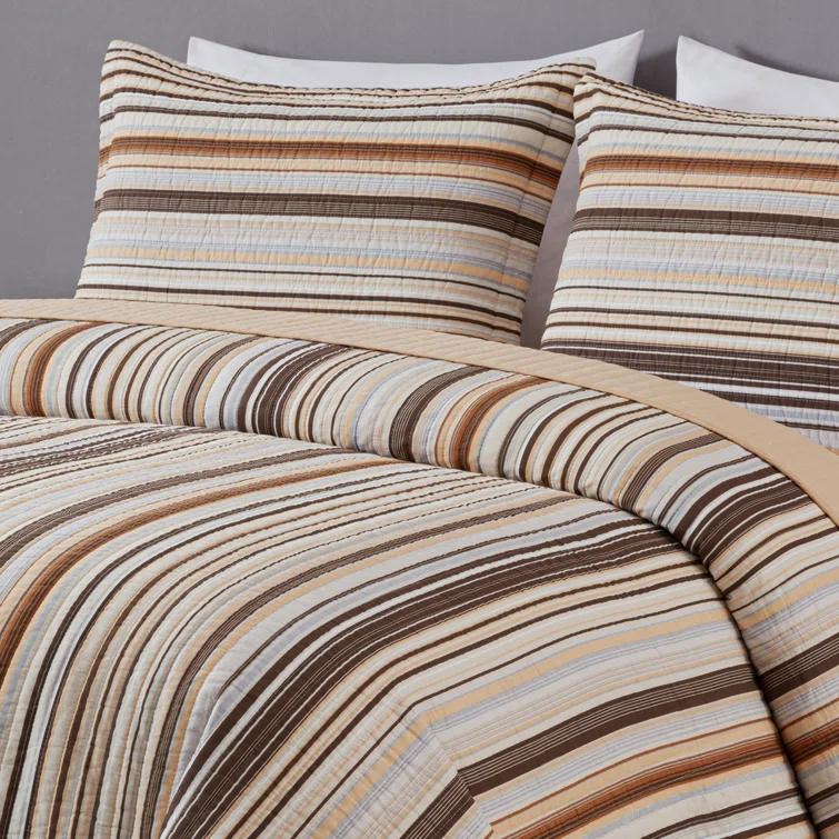Chezmoi Collection Avery Striped Pre-Washed Cotton Quilt Set