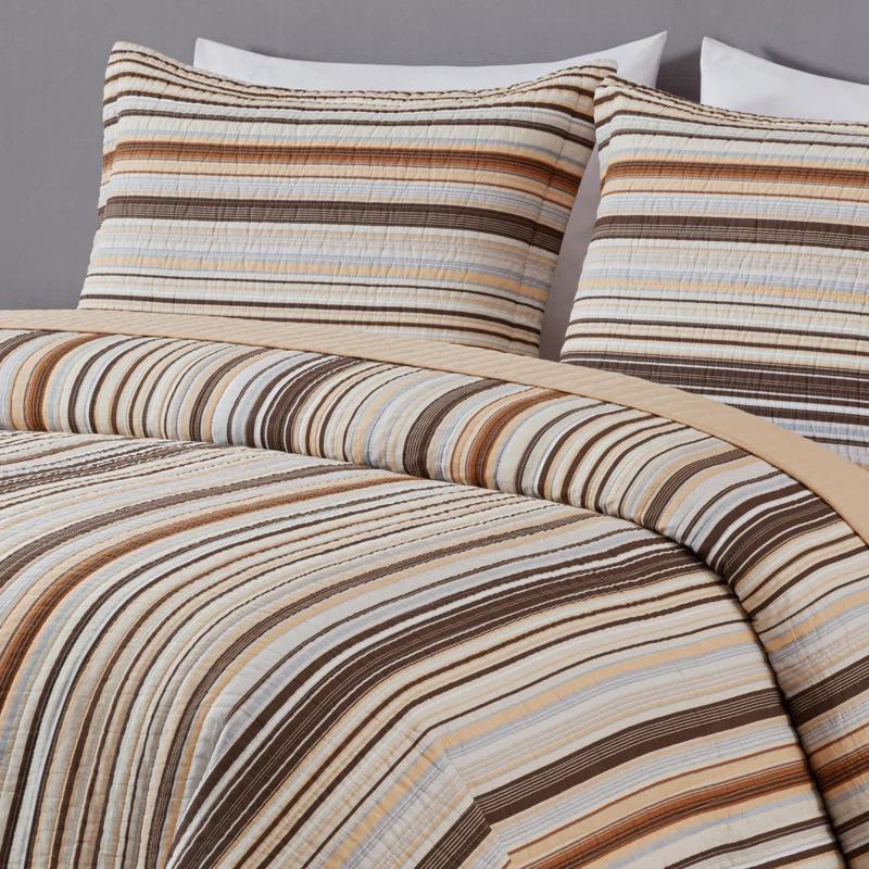 Chezmoi Collection Cotton Quilted Striped Quilt Set