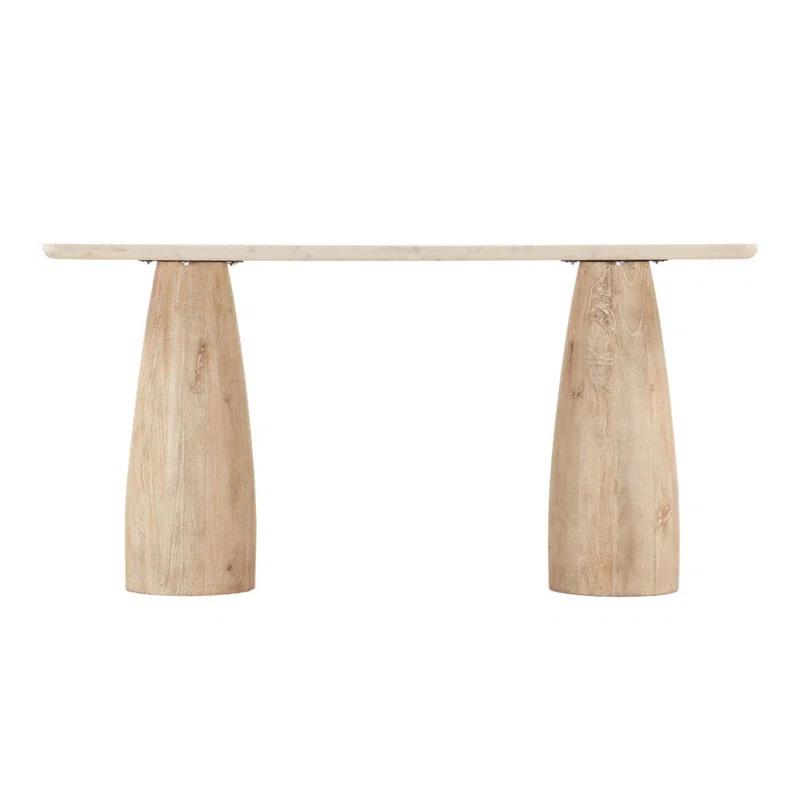 Whitewashed Mango Wood and Marble Rectangular Console Table