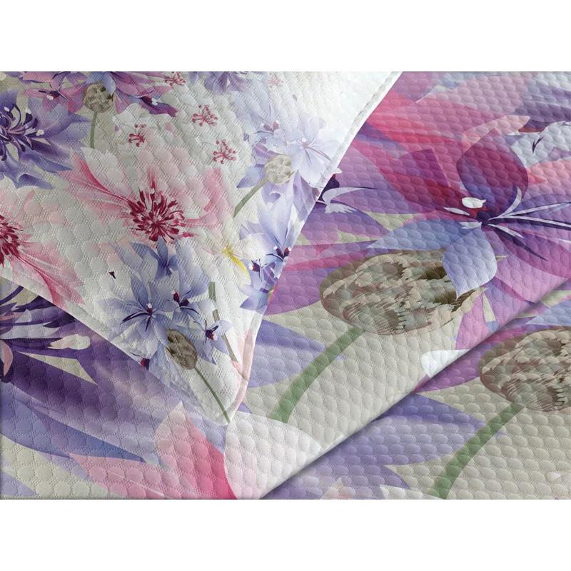Ambesonne Ambesonne Lavender Bedspread Set Pink Purple Flowers Violet White Pink