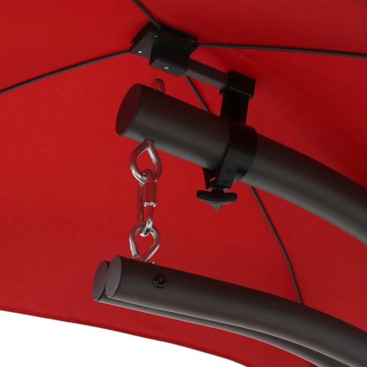 Arlmont & Co. Sadie Steel Outdoor Floating Chaise Lounge Chair with Stand and Canopy - Red