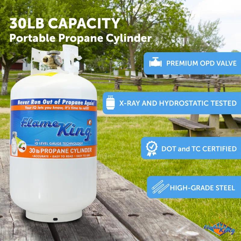 Flame King Flame King 30LB Empty Steel Propane Tank LP Cylinder, OPD Valve & Built-in Gauge for Grills & BBQs