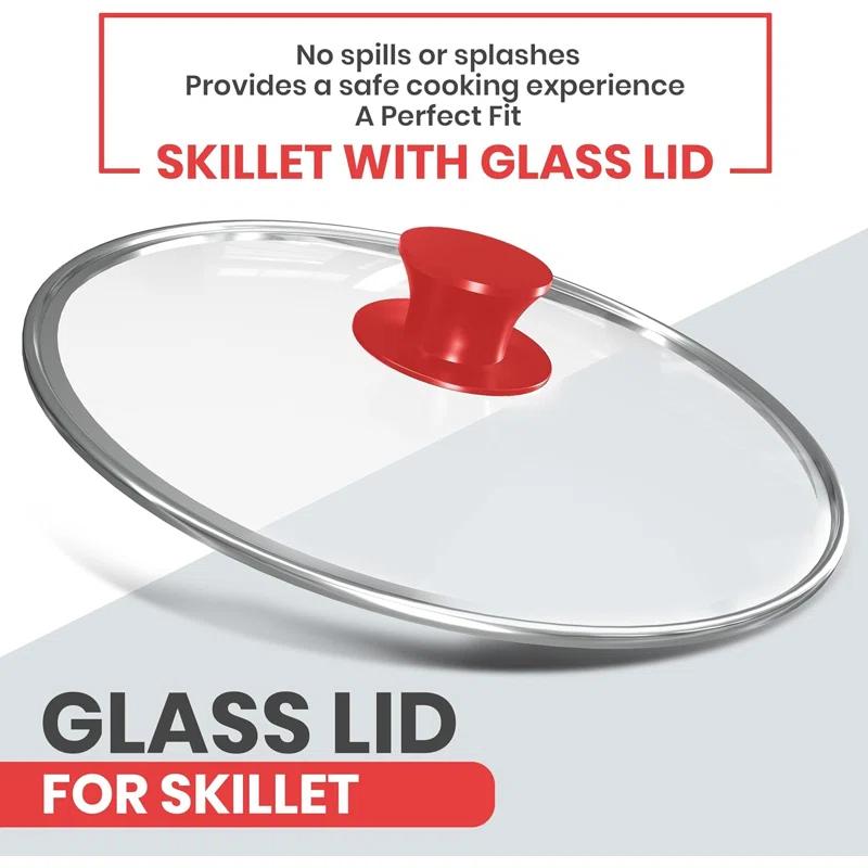 doitbest Pre-Seasoned Cast Iron Skillet with Lid, Grill-Safe Cookware, Red