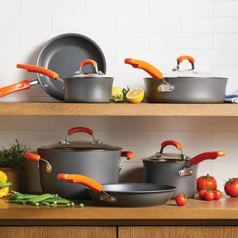 Rachael Ray Rachael Ray Brights Hard Anodized Nonstick Cookware Pots and Pans Set, 10 Piece, Gray with Handles