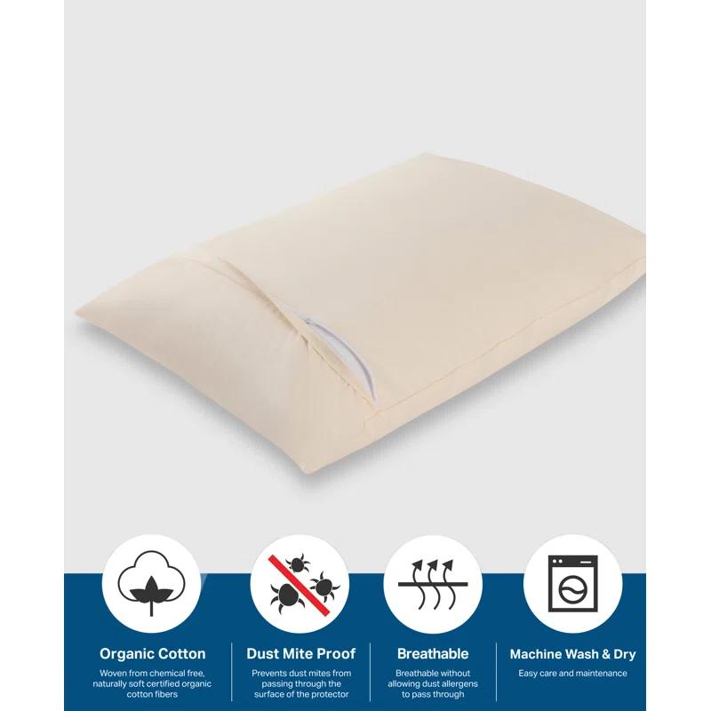 Cotton Zippered Pillow Protector, Blocks Dust Mites, Pollen, Pet Dander & Other Irritants