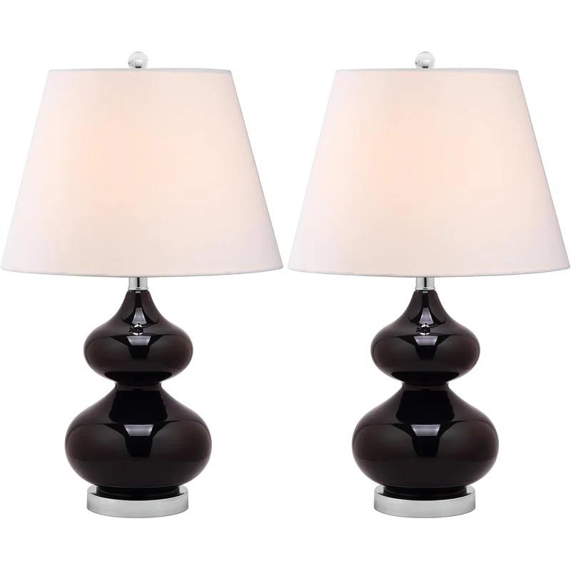 Hokku Designs Modern Double Gourd Glass Table Lamps Set Of 2 With LED Bulbs - Contemporary Black 24-Inch Desk Lamps For Bedroom, Living Room, Office